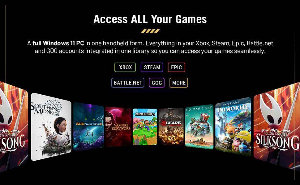 Compatible PC gaming platforms available on the Windows 11 handheld