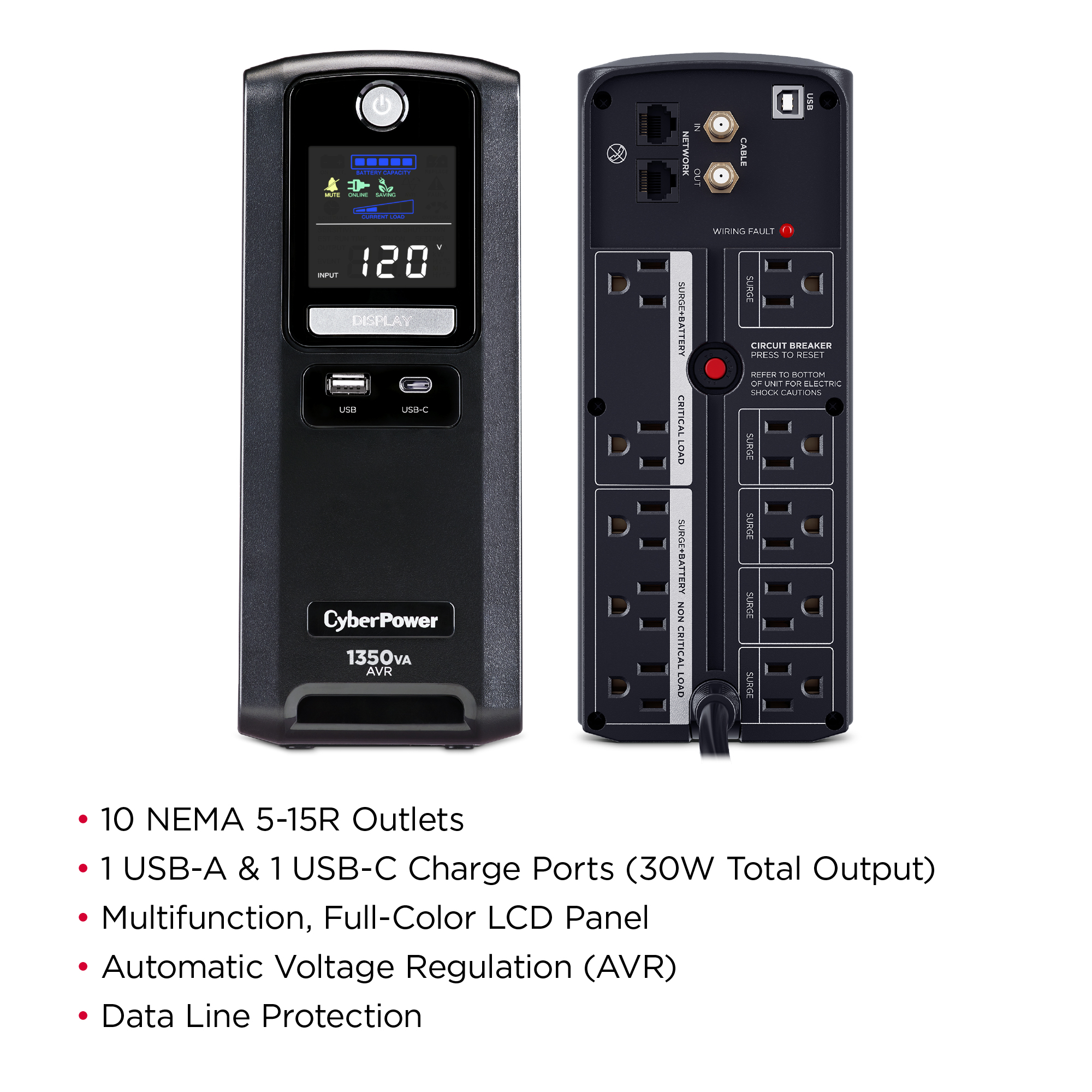 slide 5 of 9, show larger image, cyberpower cst135uc2 battery backup - features