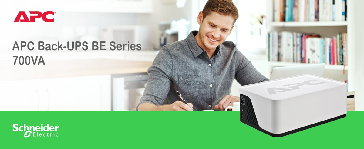 APC Back-UPS BE Series BE700G3 with man working at home