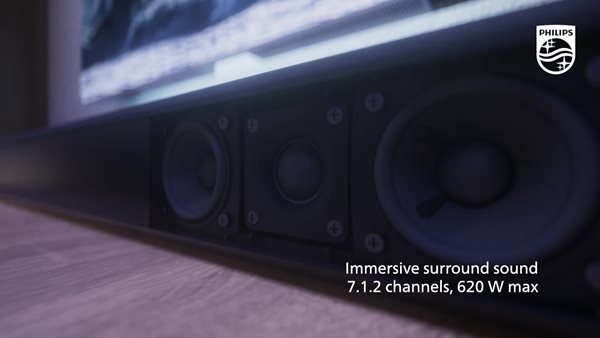 thumbnail video image 2 of Philips Fidelio TAFB1 - Sound bar - for home theater - 7.1.2-channel - wireless - Bluetooth, Wi-Fi - App-controlled - USB - 310 Watt - black, 2 of 16