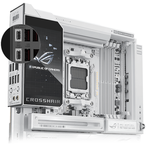 Zwei USB4® Typ-C®-Anschlüsse am ROG Crosshair X870E Glacial