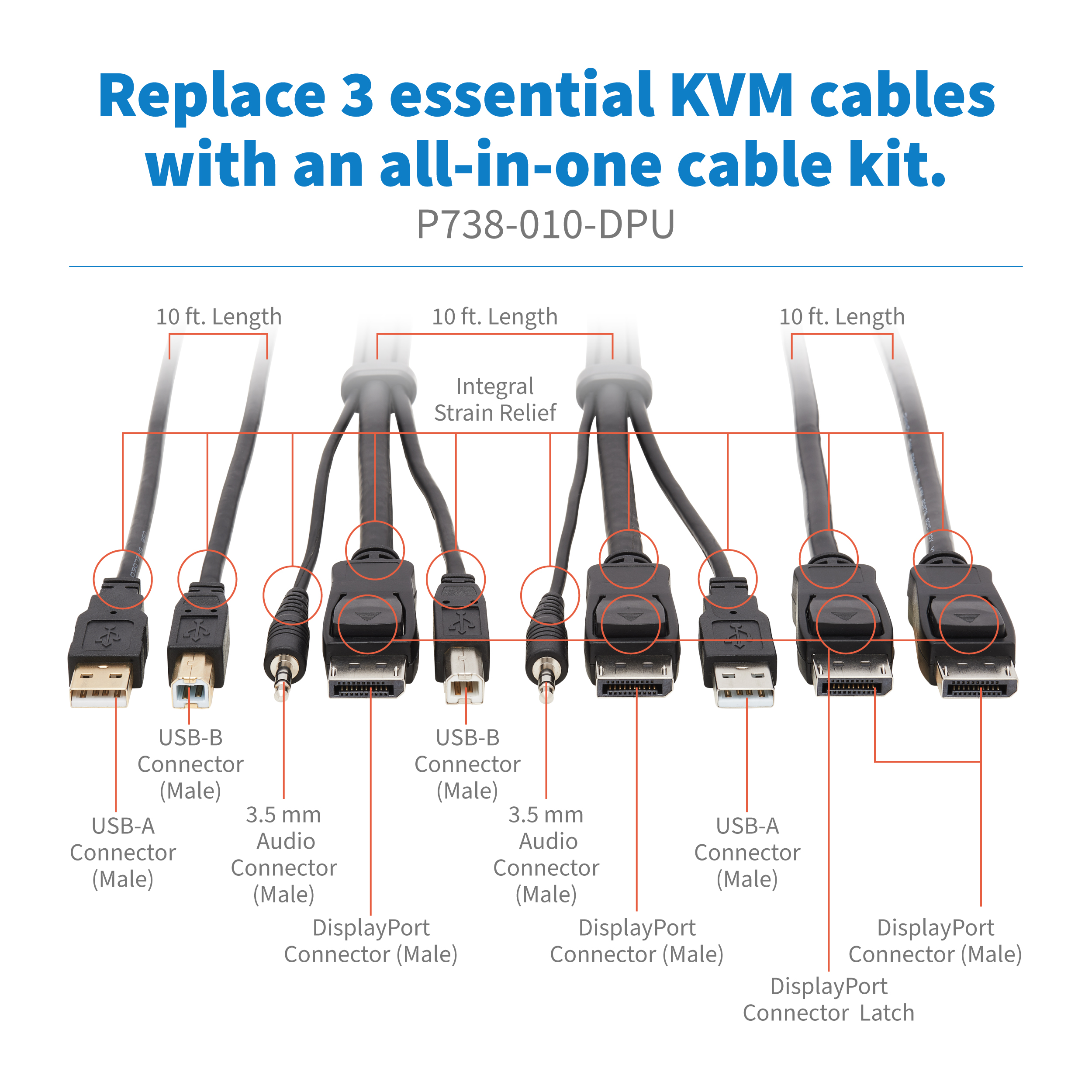 Tripp Lite DisplayPort KVM Cable Kit 4K USB 3.5mm 3xM/3xM USB MM