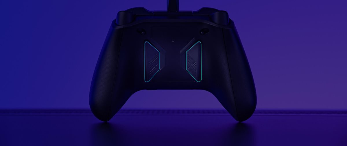 ROG Raikiri rear view with rear buttons highlighted