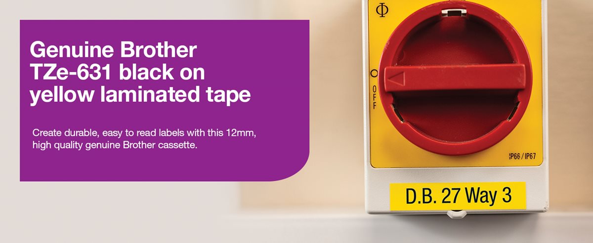 Genuine Brother TZe-631 black on yellow laminated tape