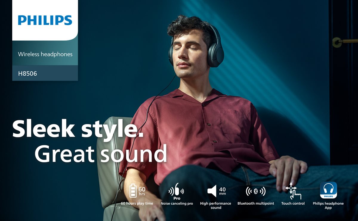 Philips H8506 Wireless Headphones with Pro Black Connection, ANC and Multipoint Bluetooth