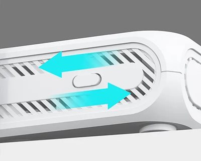Close-up of the sliding switch on the RT-BE58 Go, with directional arrows indicating way of quick network setting changes.
