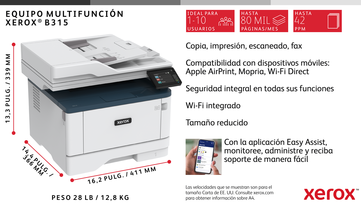 Visión general de la información de Xerox B315.