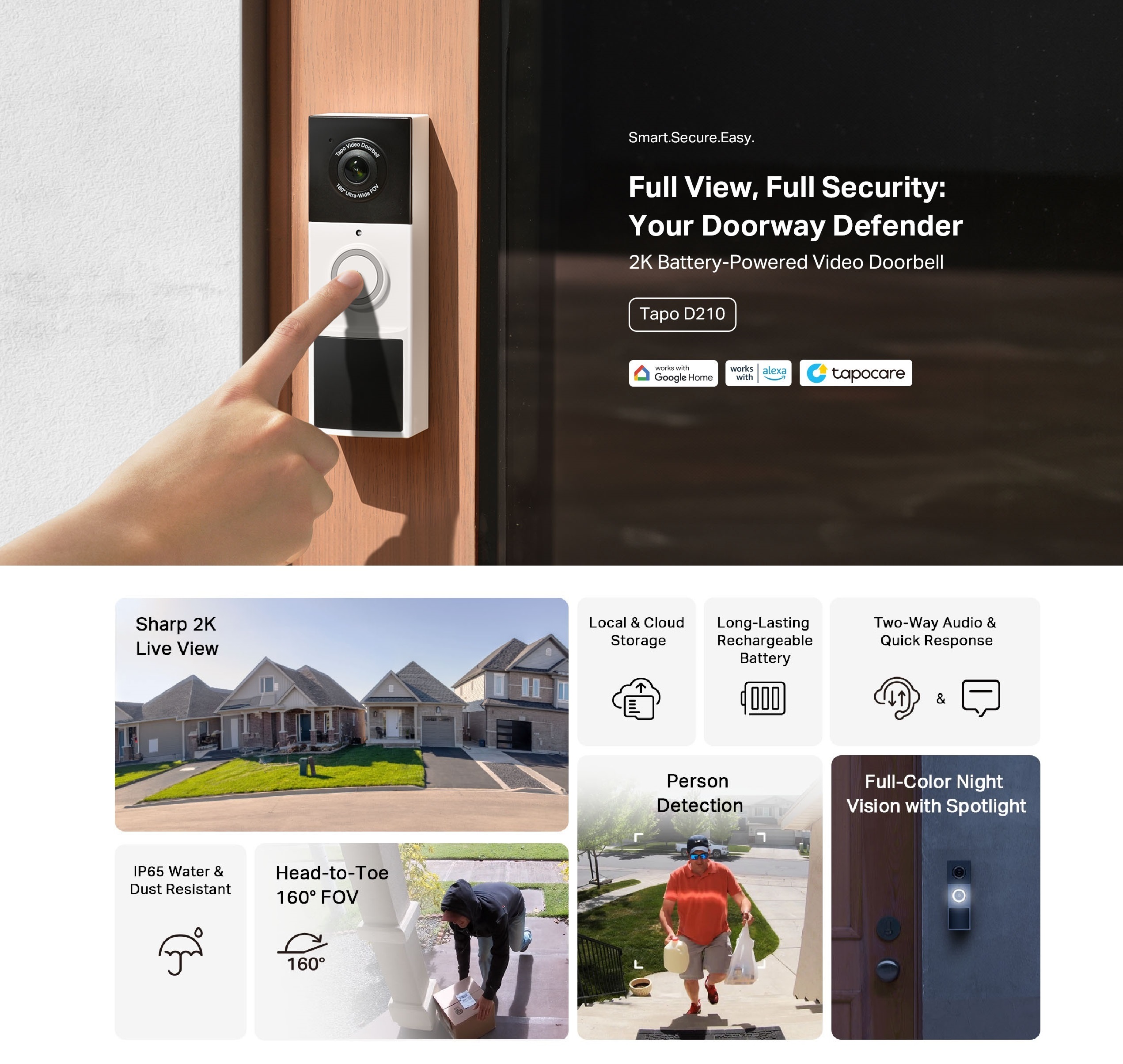 Tapo TD21 Battery Video Doorbell Wireless(2024 Release) 2K 3MP Ultra-Clear Door | UK