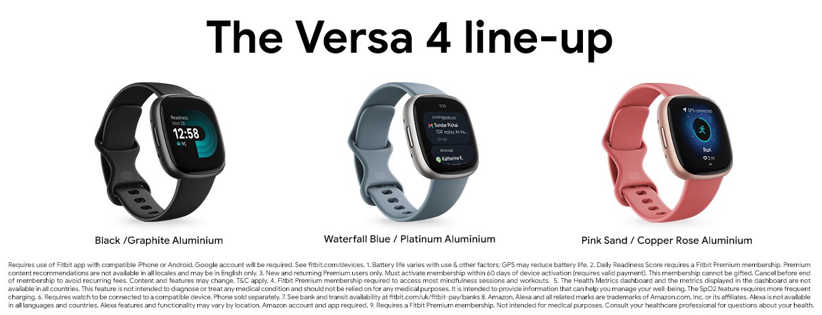 thumbnail image 2 of Fitbit Versa 4 Fitness Smartwatch FB523RGRW-US – Copper Rose Aluminum / Pink Sand Large (Used) 2 of 5