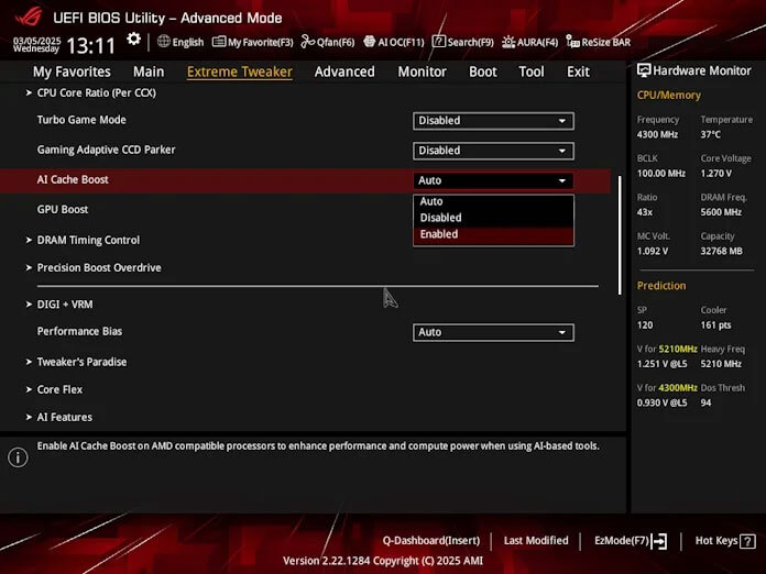 UI of ASUS AI CACHE BOOST