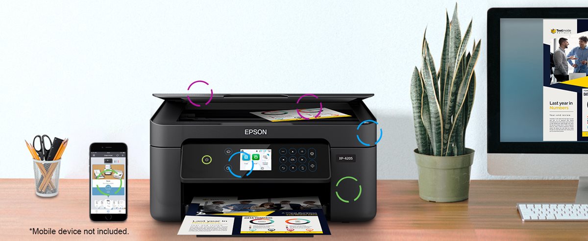  Epson Expression Home XP-4205 Impresora inalámbrica de  inyección de tinta a color, color negro, escaneo de copia de impresión,  pantalla LCD a color de 2.4 pulgadas, 10.0 ppm, 5760 x 1440