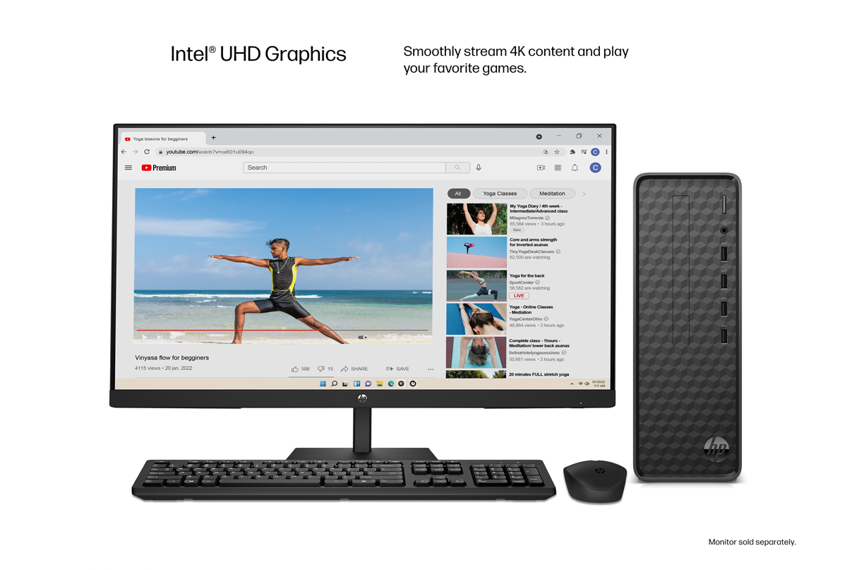 HP Slim Desktop PC, Intel Core i3-12100, 8GB RAM, 512GB SSD, Dark