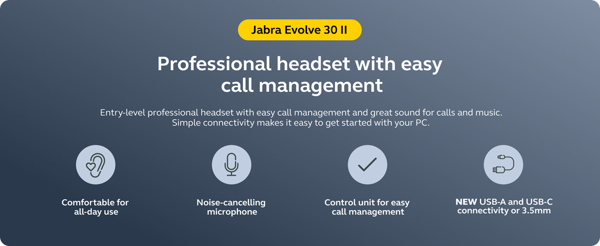 Jabra Evolve 30 II Stereo MS USB-C/USB-A Adapter - Professional corded ...