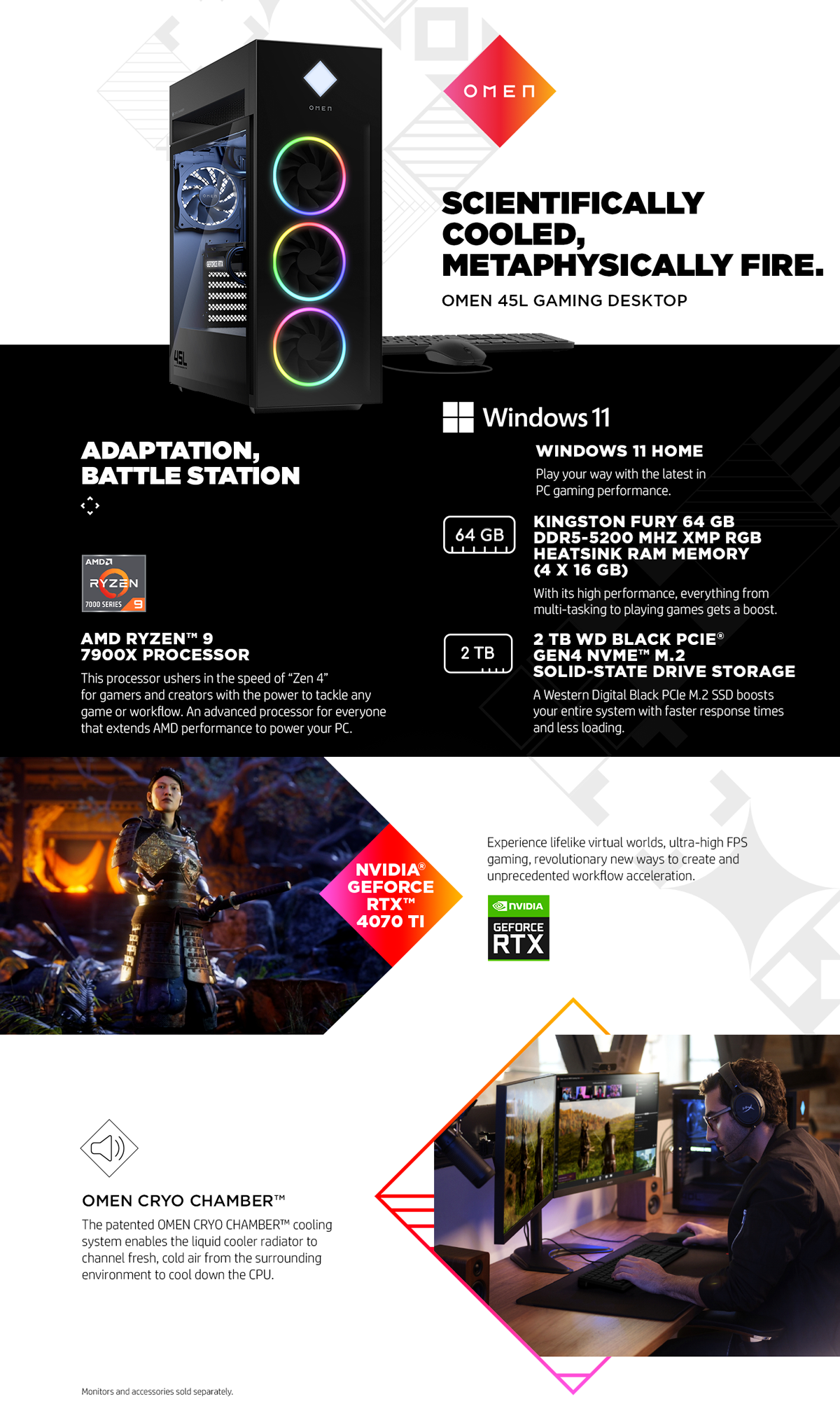 HP OMEN 45L Gaming Desktop - AMD Ryzen 9 7900X - GeForce RTX 4070
