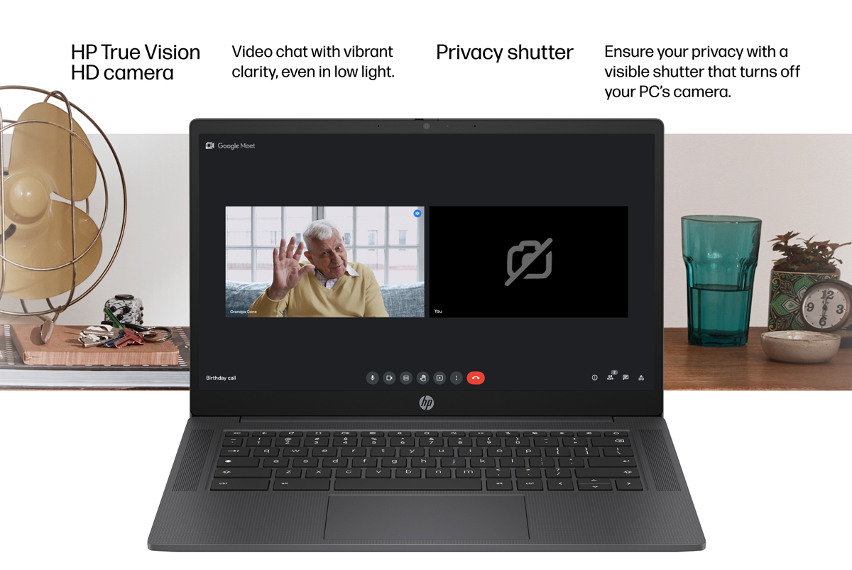 HP Chromebook 14" Laptop shows 2-way video call