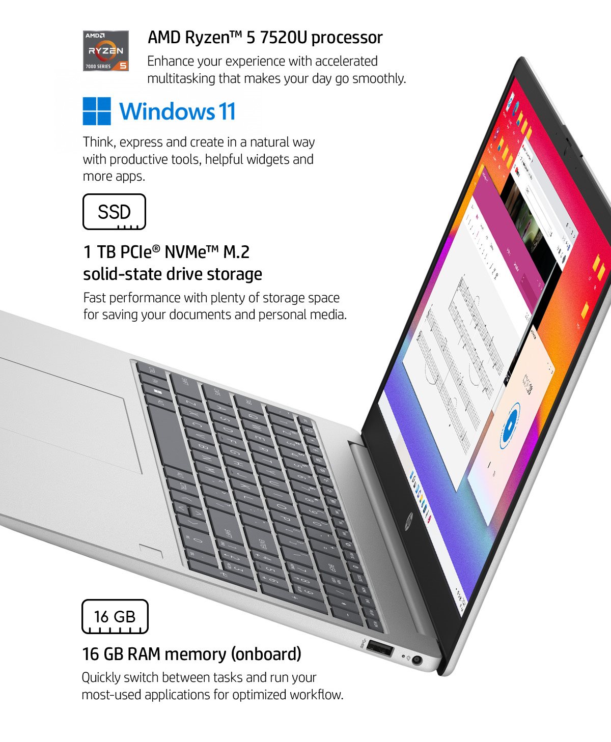 HP 15.6&quot; Touchscreen Laptop - AMD Ryzen 5 7520U - Windows 11 | Costco