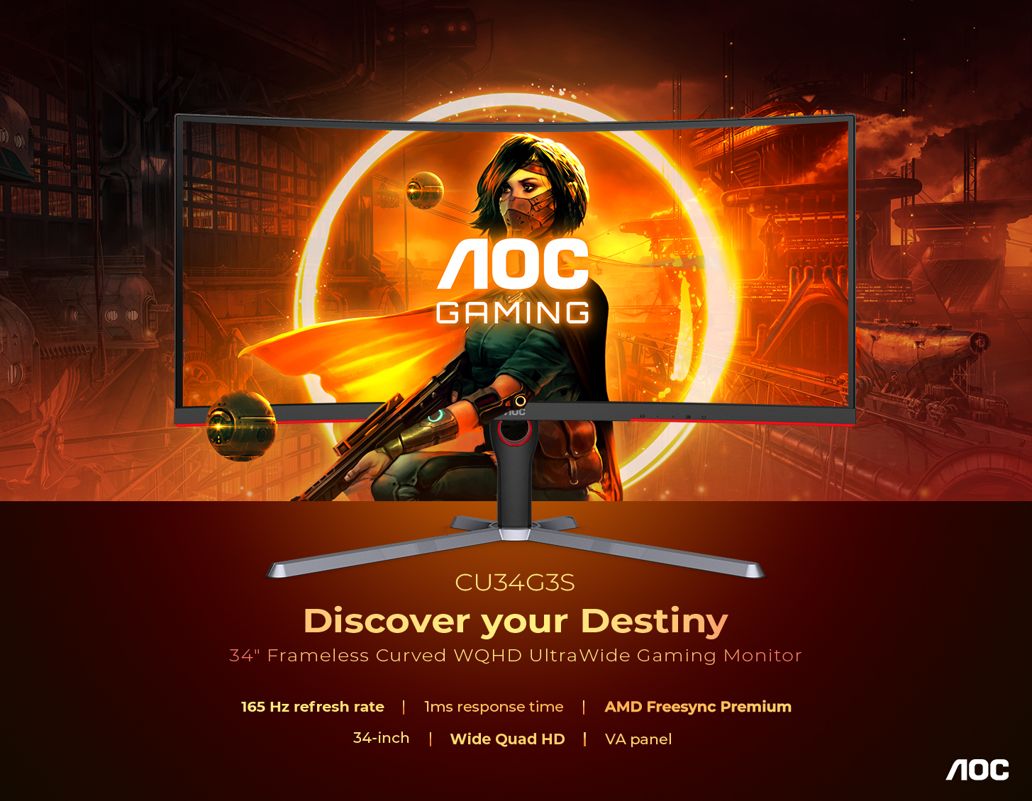 Aoc Moniteur Gaming Incurvé CU34G3S 34´´ 4K VA LED 165Hz Orange