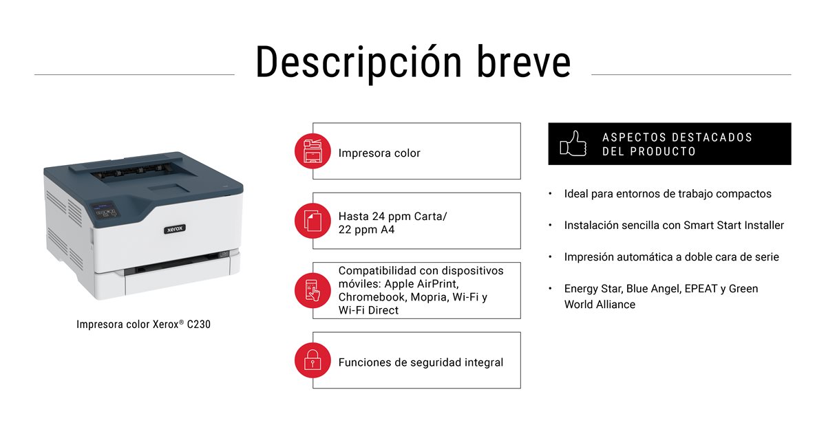 Visión general de la información de Xerox C230.