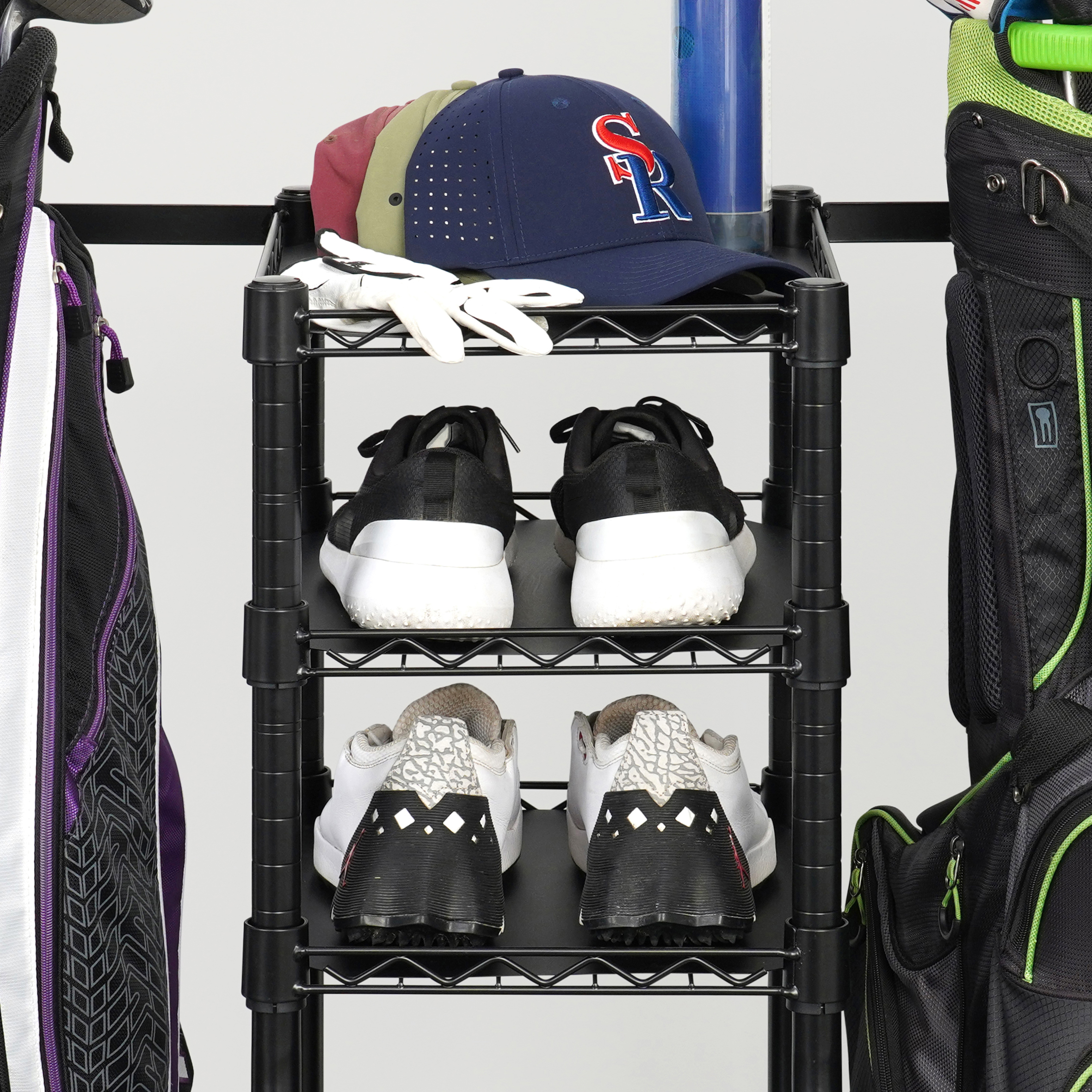 SafeRacks Organizer Per Golf - Scaffale Extra Largo Per 2 Borse E Accessori, 18kg Di Robustezza