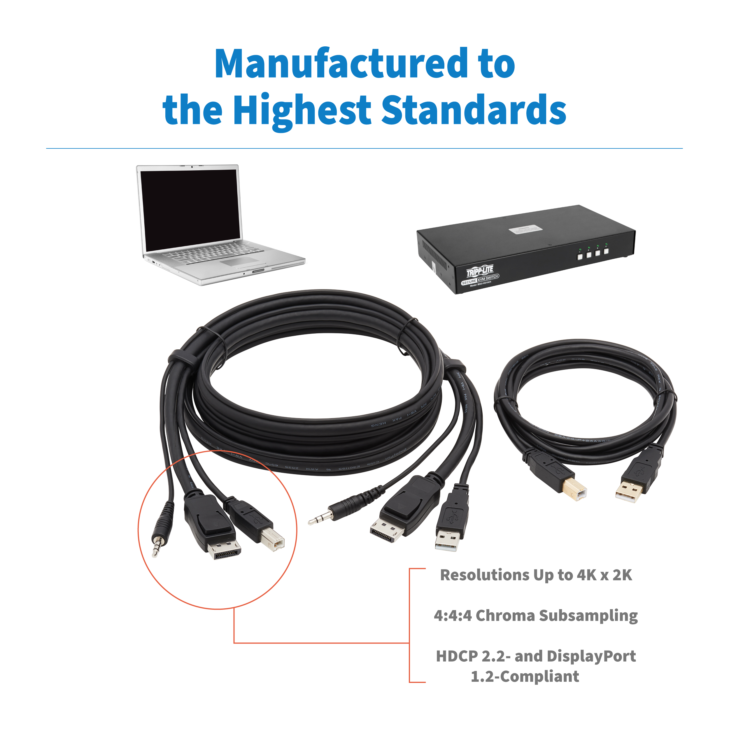 Tripp Lite DisplayPort KVM Cable Kit 4K USB 3.5mm Audio 3xM/3xM