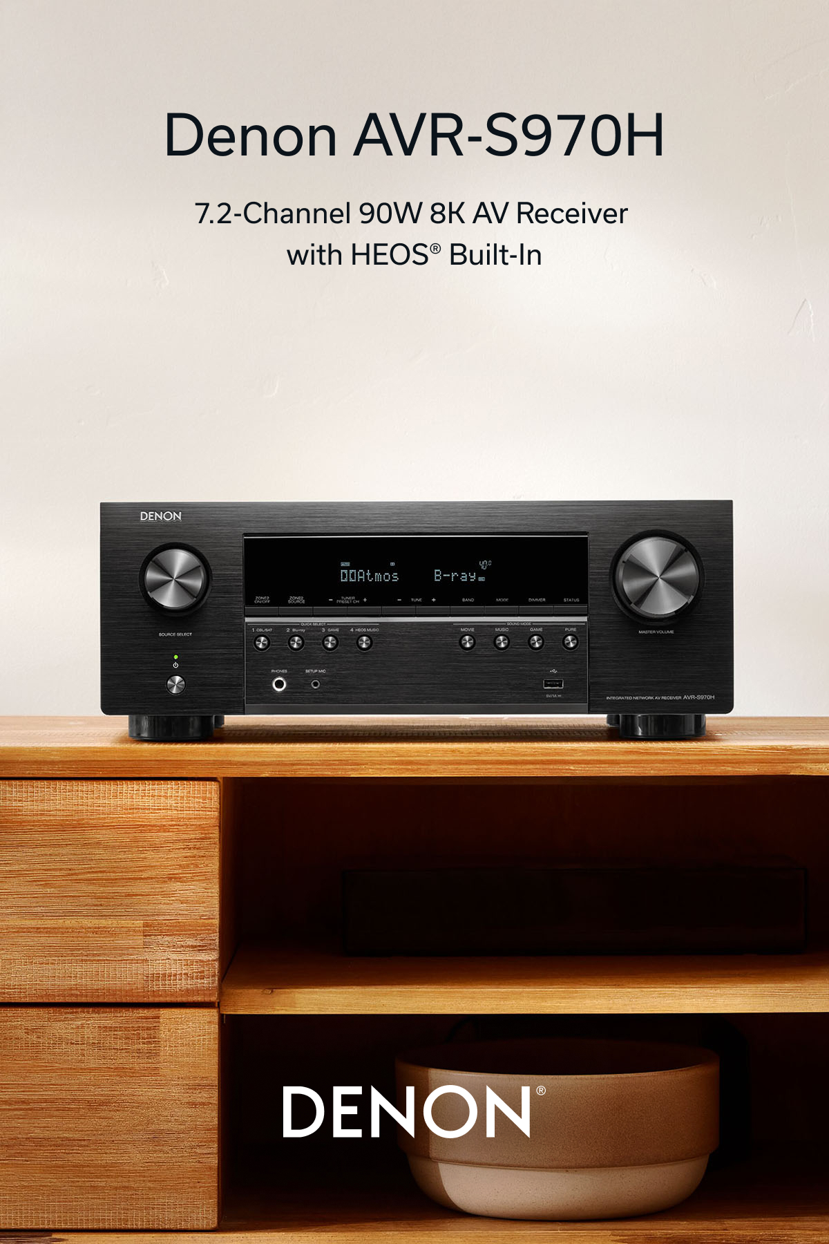 Denon 7.2-Channel 8K HDR AV Network Receiver - Black - AVR-S970H