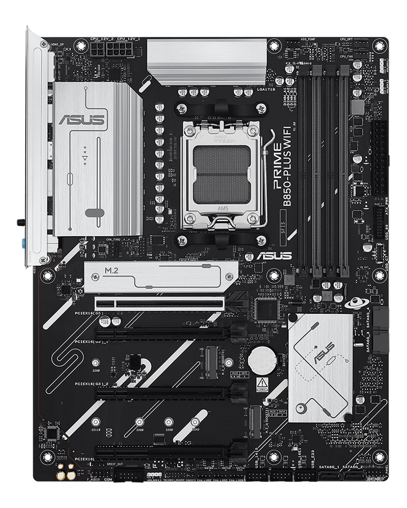 PRIME B850-PLUS WIFI Motherboard Vorderansicht, schwebend im Raum.