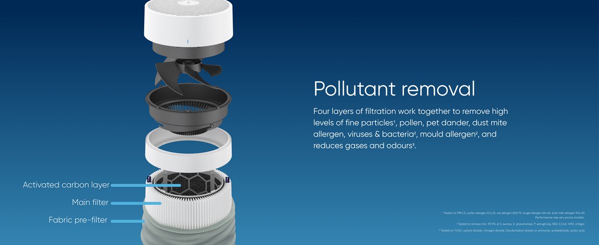 Pollutant removal with three filtration layers