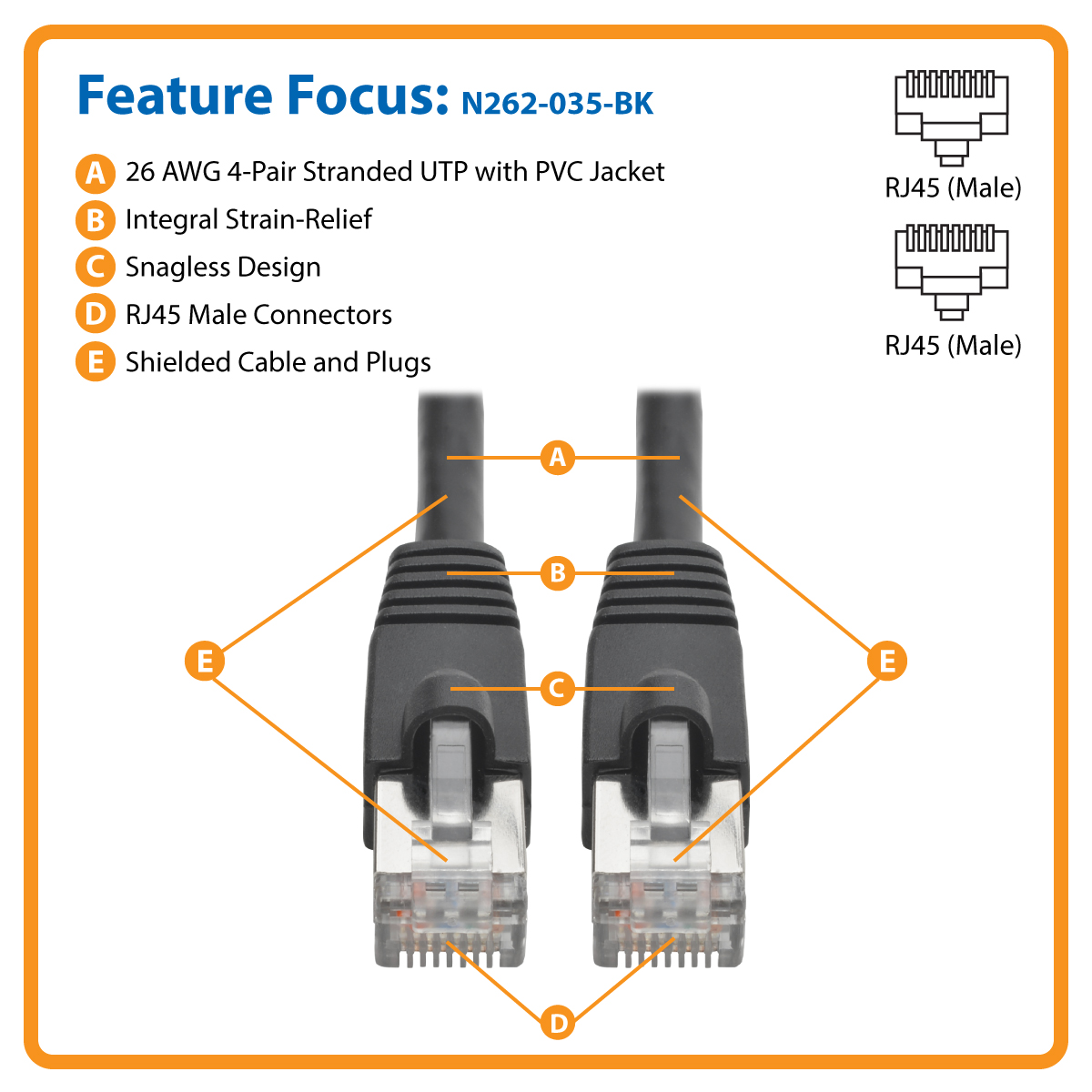 Black CAT6 Patch Cable  RJ45 Network Cables, Snagless Boots, TAA/BAA