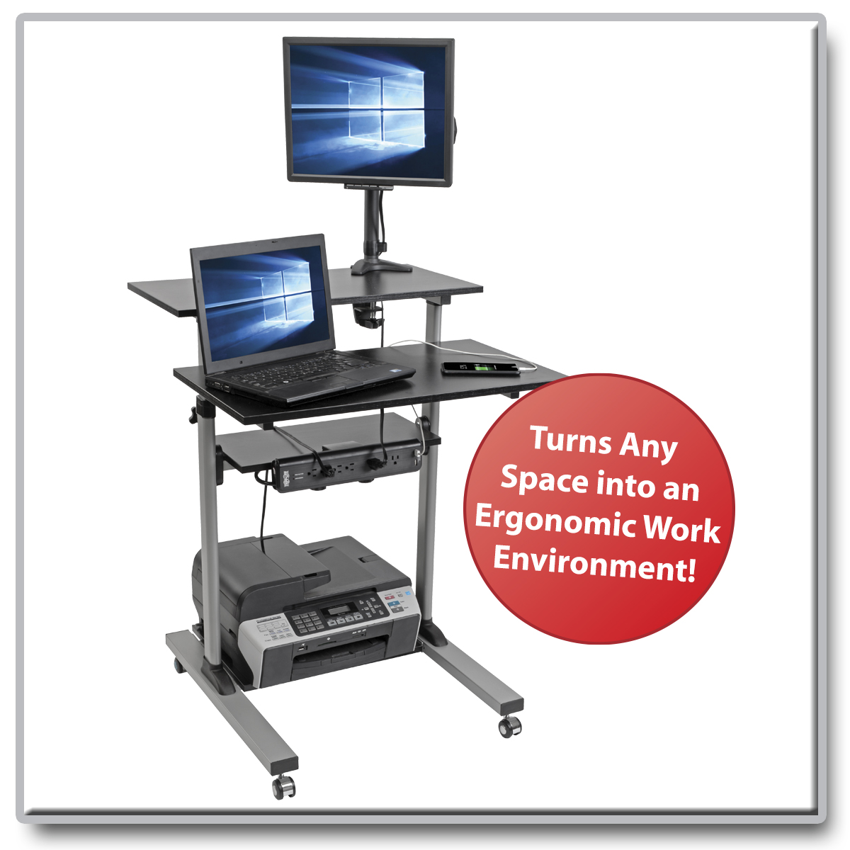 Tripp Lite Rolling Standing Desk Workstation Height Adjustable Mobile