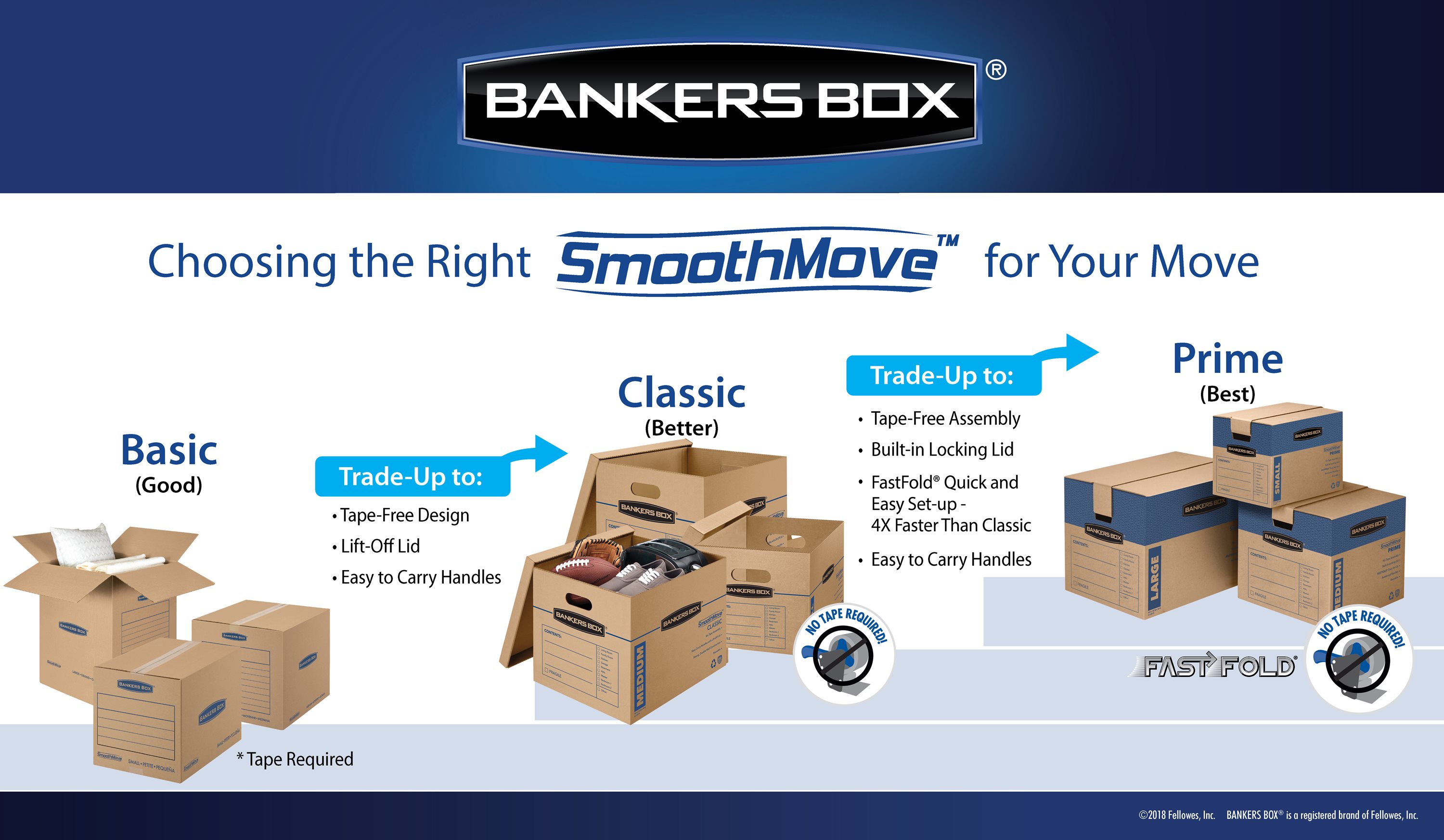 SmoothMove Maximum Strength Moving Boxes, Half Slotted Container (HSC),  Medium, 12.25 x 18.5 x 12, Brown/Blue, 8/Pack