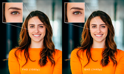 Dupliker billede af et fantastisk arbejde iført en orange film, der sammenligner billedkvaliteten med det højre øje.