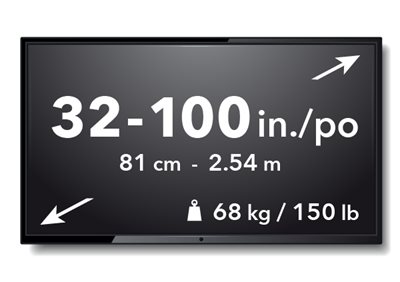 TV screen with the compatible TV size and weight shown: 32-100