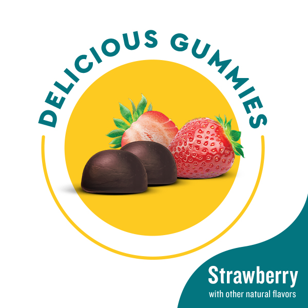 Delicious Gummies. Strawberry with other natural flavors.