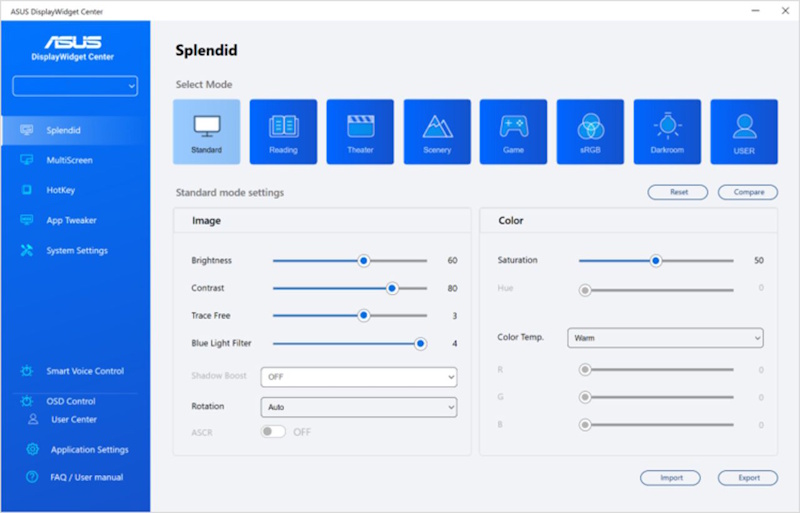 Showing the interface of the ASUS Display Widget Lite tool