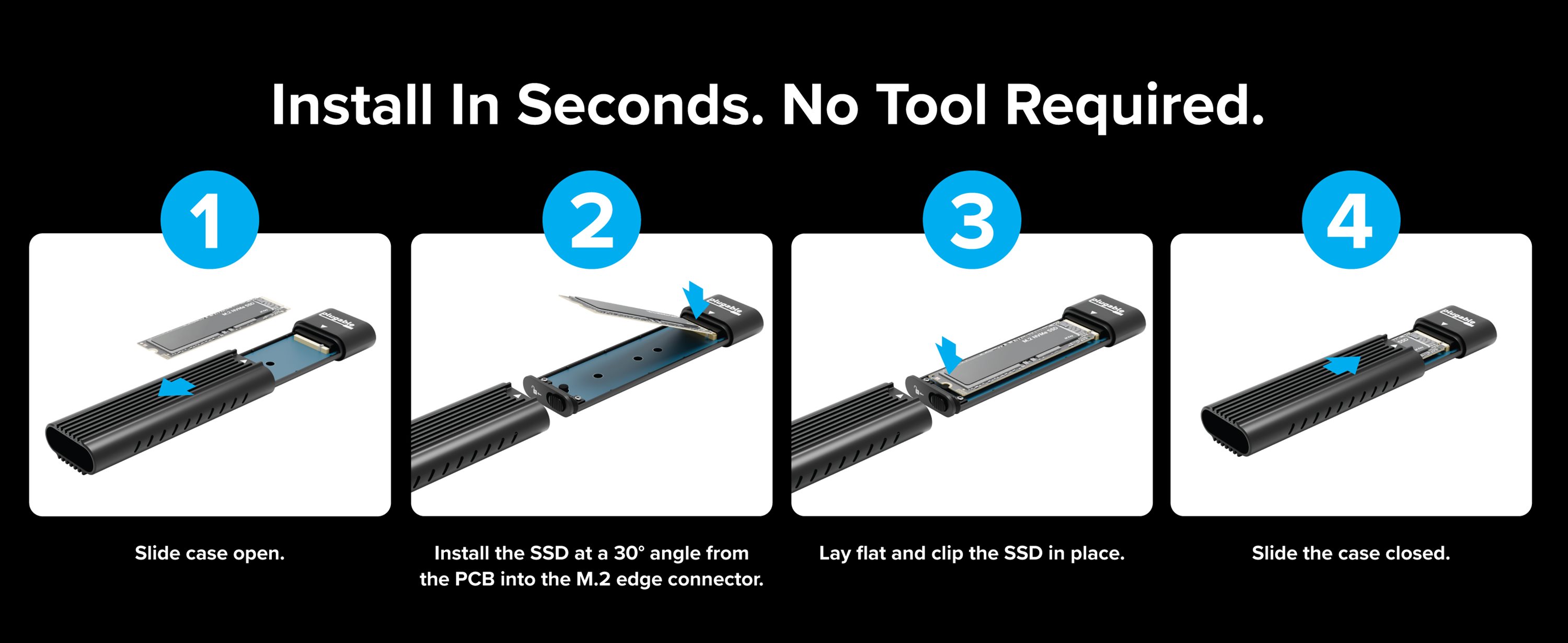 Plugable USB C to M.2 NVMe Tool-free Enclosure USB C and Thunderbolt 3