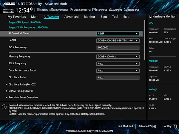ASUS Enhanced Memory Profile UI-Einstellung