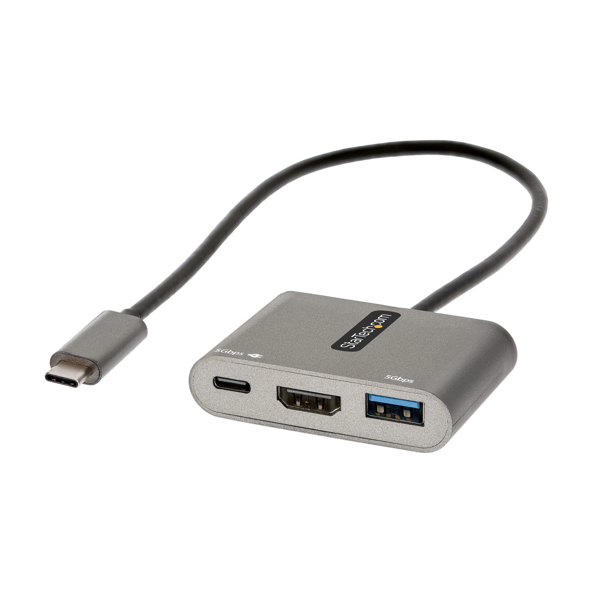 Product  StarTech.com USB C Multiport Adapter, USB-C to HDMI 4K Video,  100W Power Delivery Passthrough Charging, 2-Port USB 3.0 Hub 5Gbps (1xType-C/1xA),  USB-C Mini Dock, USB-C Travel Dock - Portable Laptop